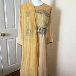 Party wear stone embroidery 3 piece gown. New